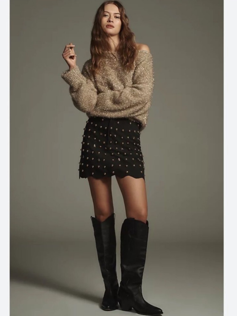 NWOT By Anthropologie Studded Suede Mini Skirt